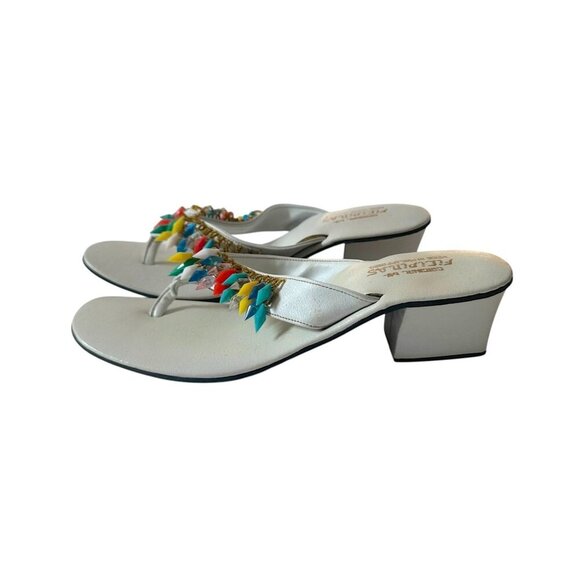Vintage White Sandals w/ Multicolor Beads Filipinas Made in Philippines, Size 9 - Picture 4 of 13